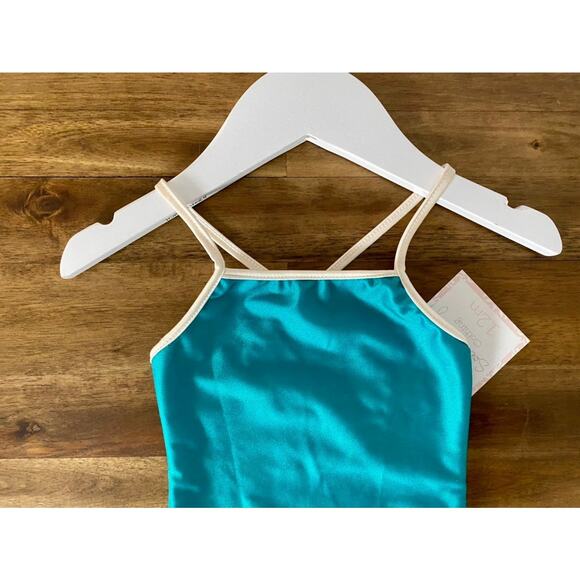 NWT SweetHoney Teal Cream One Piece Sleeveless Swimsuit Leotard Baby 12M - Picture 4 of 5